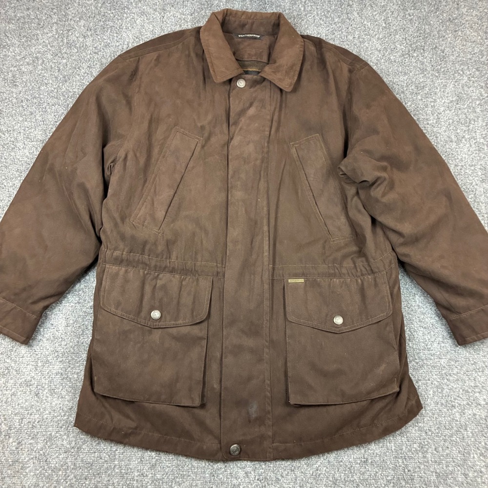 Weatherproof Mens Medium Brown Faux Suede Barn Jacket Fleece Lined Utility Coat
